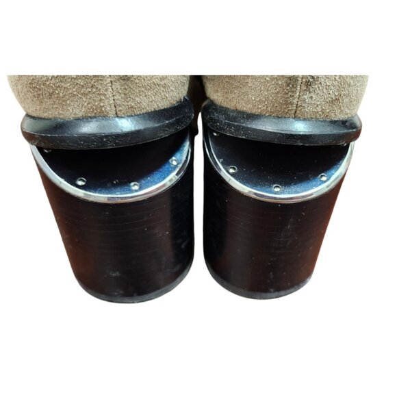 Alexander Wang Suede Ankle Boots Taupe Block Heel Zip Booties Size 36.5 US 6 - Picture 9 of 15